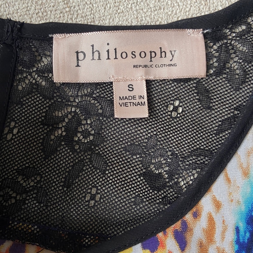 Philosophy Blouse in Vibrant Color Snake Print, accented with Black Lace on back - Picture 2 of 11